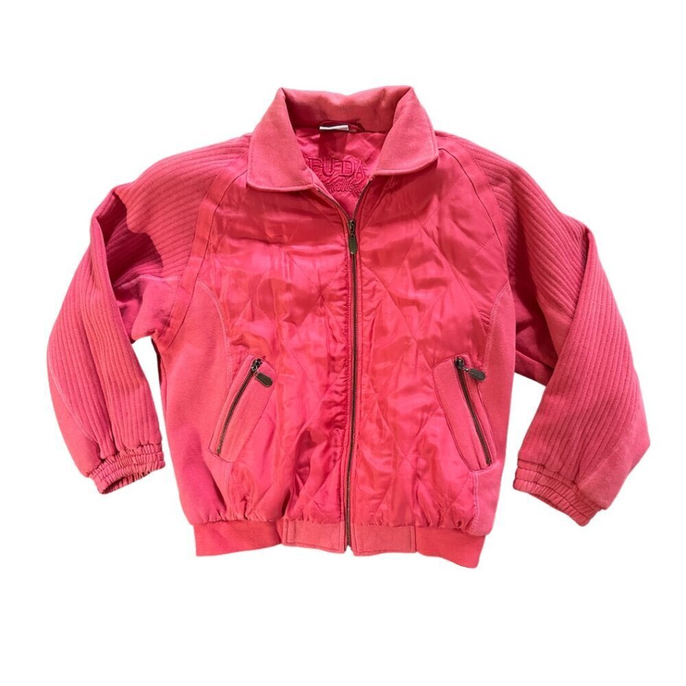 FUDA international pink quilted bomber jacket full zip Size Medium women vintage